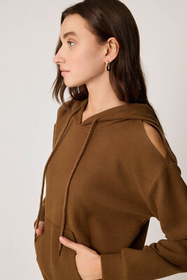 VİTRİN - Omuz Dekolteli Kanguru Cep Kapüşonlu Sweatshirt (1)