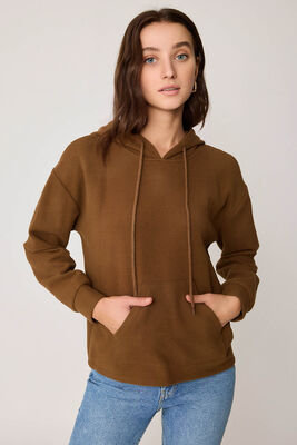 Omuz Dekolteli Kanguru Cep Kapüşonlu Sweatshirt - Thumbnail (3)