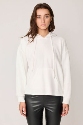 Omuz Dekolteli Kanguru Cep Kapüşonlu Sweatshirt - Thumbnail (5)