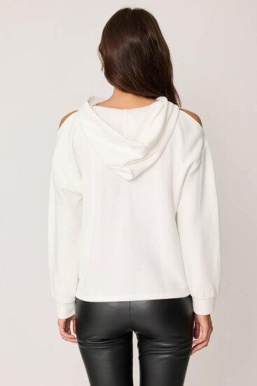Omuz Dekolteli Kanguru Cep Kapüşonlu Sweatshirt - 10