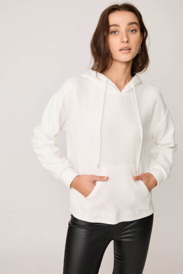 Omuz Dekolteli Kanguru Cep Kapüşonlu Sweatshirt - 8