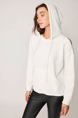 Omuz Dekolteli Kanguru Cep Kapüşonlu Sweatshirt - Thumbnail (8)