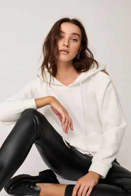 Omuz Dekolteli Kanguru Cep Kapüşonlu Sweatshirt - Thumbnail (6)