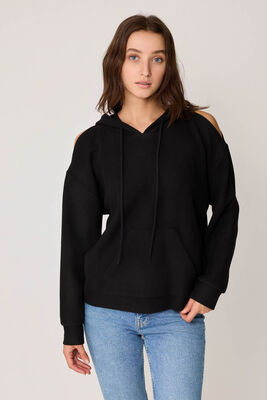 Omuz Dekolteli Kanguru Cep Kapüşonlu Sweatshirt - Thumbnail (13)