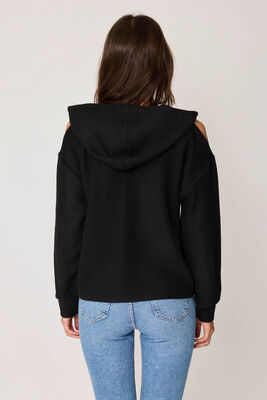 Omuz Dekolteli Kanguru Cep Kapüşonlu Sweatshirt - Thumbnail (14)