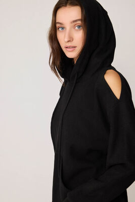 Omuz Dekolteli Kanguru Cep Kapüşonlu Sweatshirt - Thumbnail (11)
