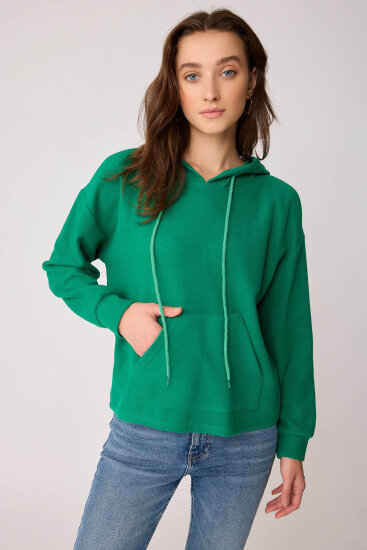 Omuz Dekolteli Kanguru Cep Kapüşonlu Sweatshirt - 18