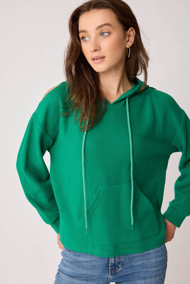 Omuz Dekolteli Kanguru Cep Kapüşonlu Sweatshirt - Thumbnail (18)