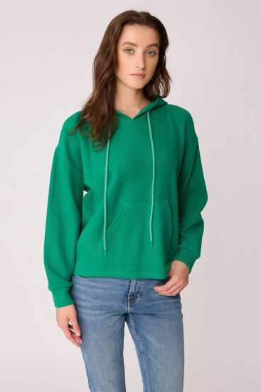 Omuz Dekolteli Kanguru Cep Kapüşonlu Sweatshirt - 21