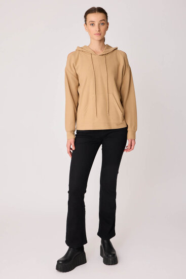 Omuz Dekolteli Kanguru Cep Kapüşonlu Sweatshirt - 23
