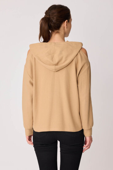Omuz Dekolteli Kanguru Cep Kapüşonlu Sweatshirt - 26