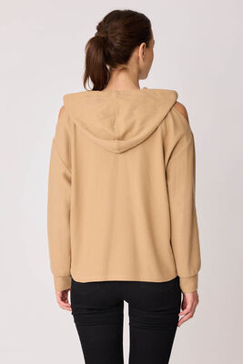 Omuz Dekolteli Kanguru Cep Kapüşonlu Sweatshirt - Thumbnail (25)