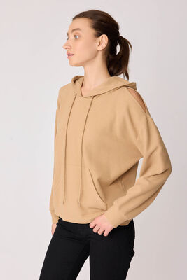 Omuz Dekolteli Kanguru Cep Kapüşonlu Sweatshirt - Thumbnail (24)