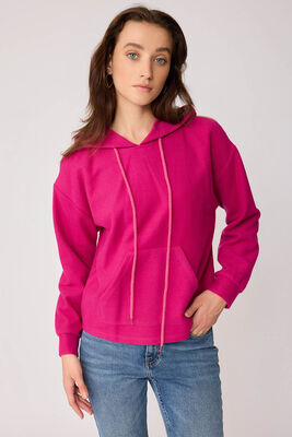 Omuz Dekolteli Kanguru Cep Kapüşonlu Sweatshirt - Thumbnail (27)