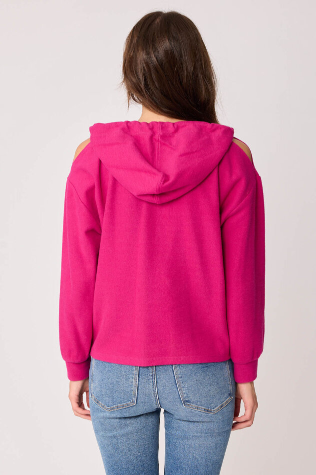Omuz Dekolteli Kanguru Cep Kapüşonlu Sweatshirt - 31