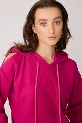 Omuz Dekolteli Kanguru Cep Kapüşonlu Sweatshirt - Thumbnail (29)