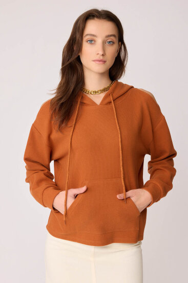 Omuz Dekolteli Kanguru Cep Kapüşonlu Sweatshirt - 33