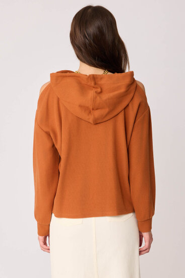 Omuz Dekolteli Kanguru Cep Kapüşonlu Sweatshirt - 37