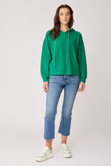 Omuz Dekolteli Kanguru Cep Kapüşonlu Sweatshirt - 17