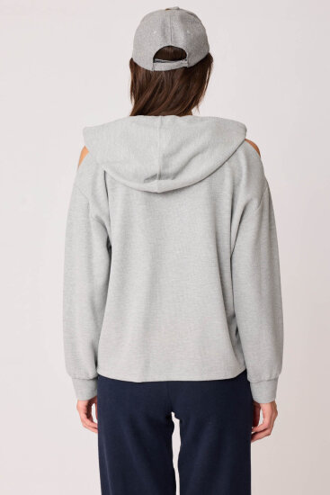 Omuz Dekolteli Kanguru Cep Kapüşonlu Sweatshirt - 42
