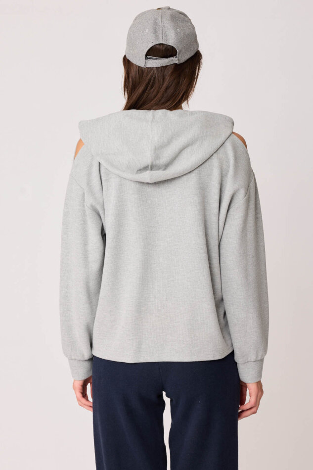 Omuz Dekolteli Kanguru Cep Kapüşonlu Sweatshirt - 42