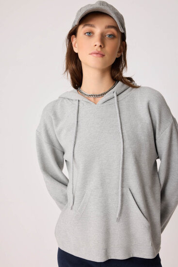 Omuz Dekolteli Kanguru Cep Kapüşonlu Sweatshirt - 41
