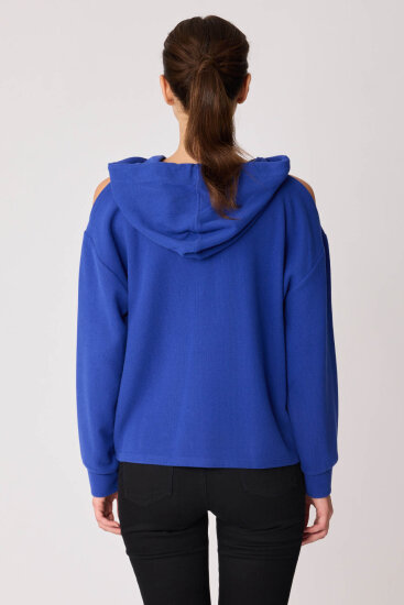 Omuz Dekolteli Kanguru Cep Kapüşonlu Sweatshirt - 48