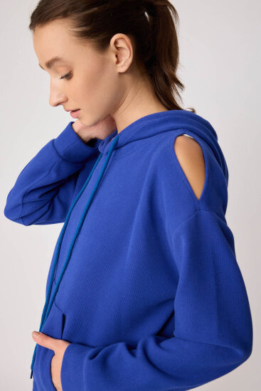 Omuz Dekolteli Kanguru Cep Kapüşonlu Sweatshirt - 49