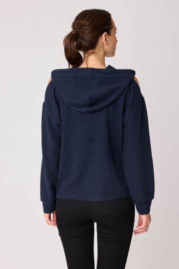 Omuz Dekolteli Kanguru Cep Kapüşonlu Sweatshirt - 55