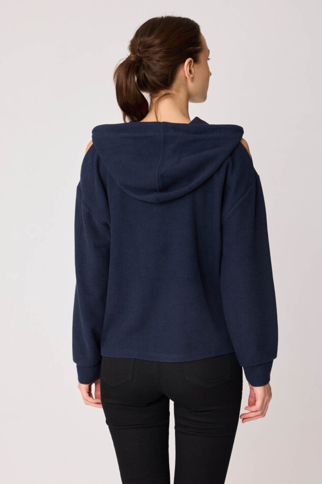 Omuz Dekolteli Kanguru Cep Kapüşonlu Sweatshirt - 55