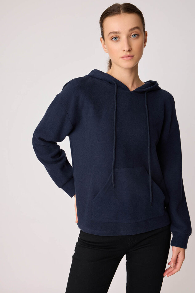 Omuz Dekolteli Kanguru Cep Kapüşonlu Sweatshirt - 52