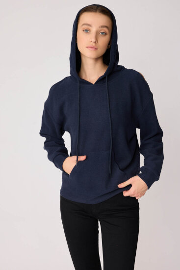 Omuz Dekolteli Kanguru Cep Kapüşonlu Sweatshirt - 53
