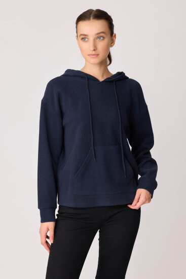 Omuz Dekolteli Kanguru Cep Kapüşonlu Sweatshirt - 54