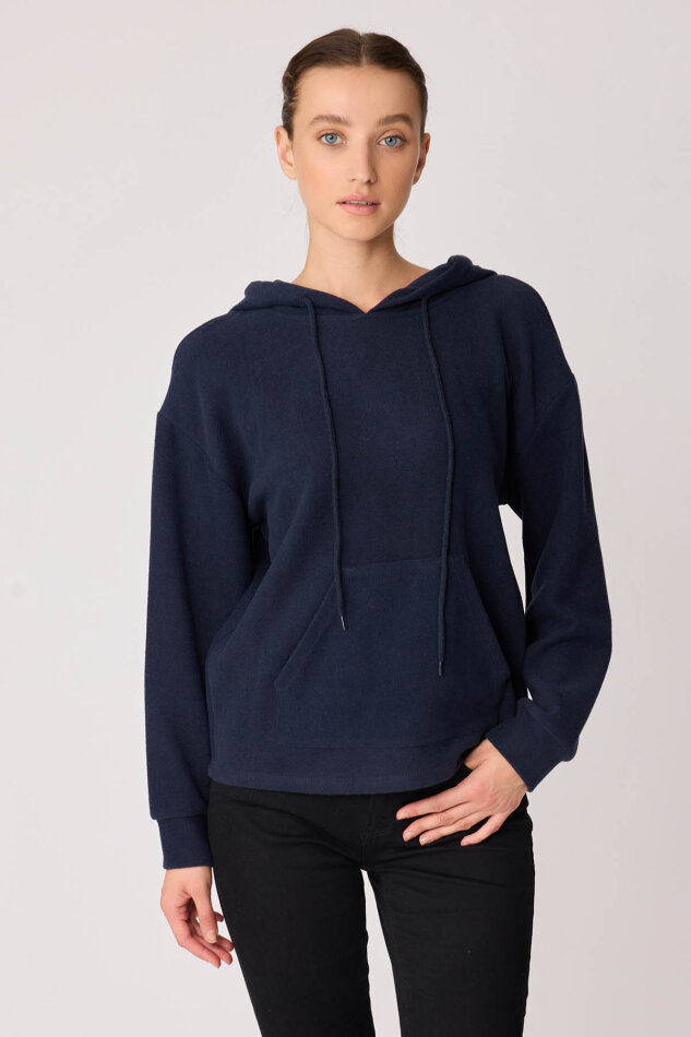 Omuz Dekolteli Kanguru Cep Kapüşonlu Sweatshirt - 50