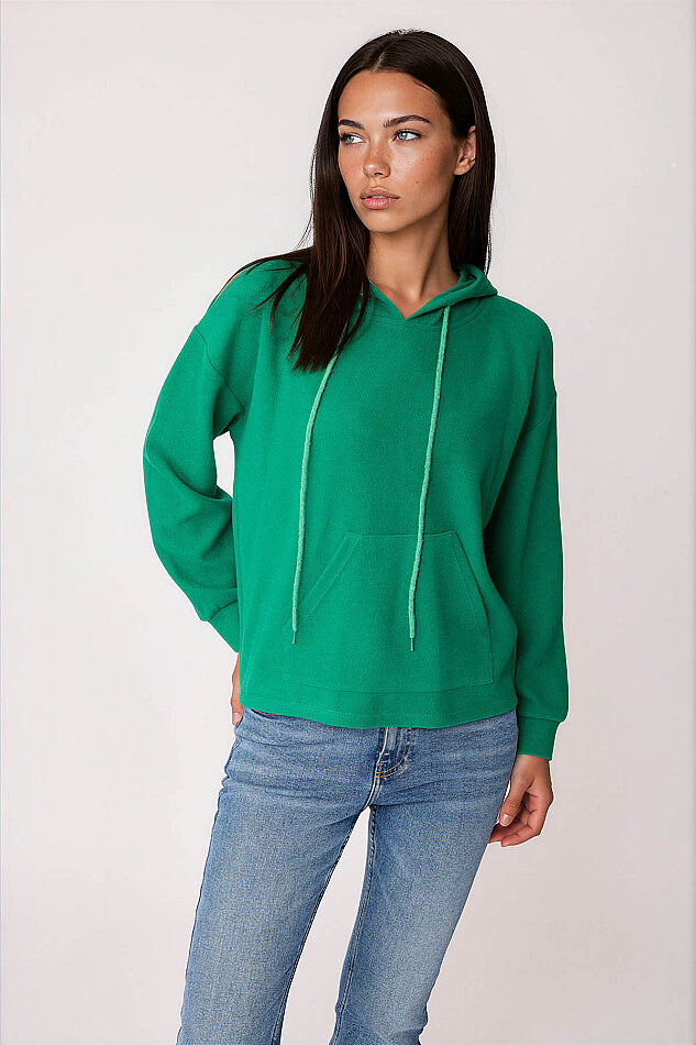 Omuz Dekolteli Kanguru Cep Kapüşonlu Sweatshirt - 43