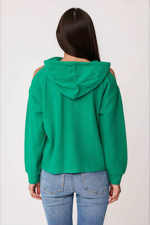 Omuz Dekolteli Kanguru Cep Kapüşonlu Sweatshirt - 45