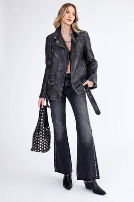 VİTRİN - Omuzda Apolet Detaylı Kemerli Suni Deri Ceket (1)