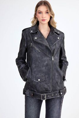 VİTRİN - Omuzda Apolet Detaylı Kemerli Suni Deri Ceket