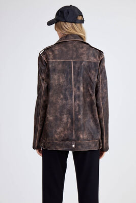 Omuzda Apolet Detaylı Kemerli Suni Deri Ceket - Thumbnail (13)