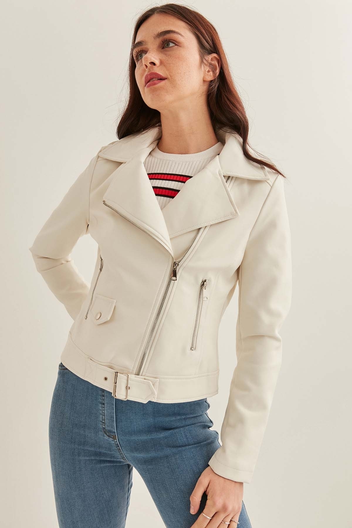 Omuzda Apolet Detaylı Suni Deri Ceket - Thumbnail