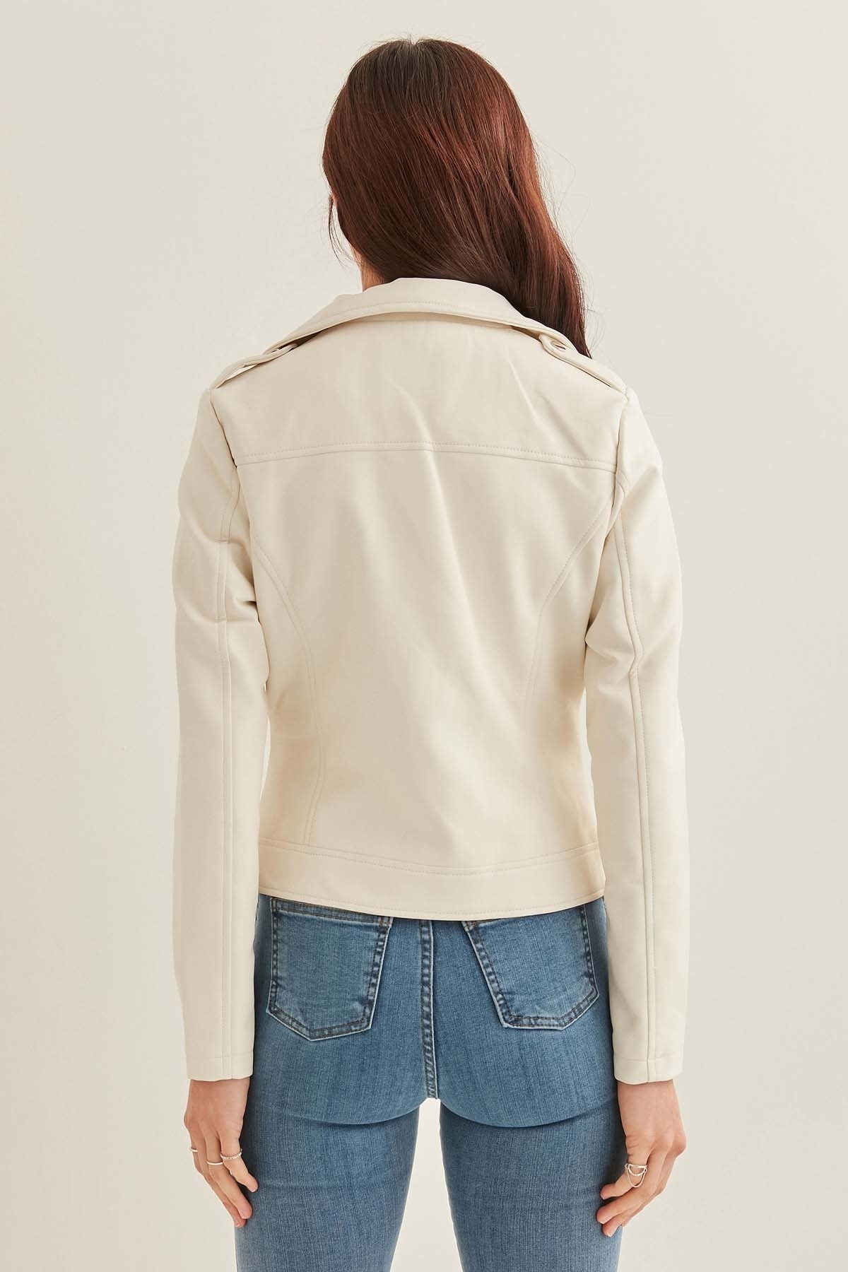 Omuzda Apolet Detaylı Suni Deri Ceket - Thumbnail