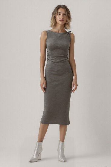 Omuzu Düğüm Detaylı Örme Elbise - 1