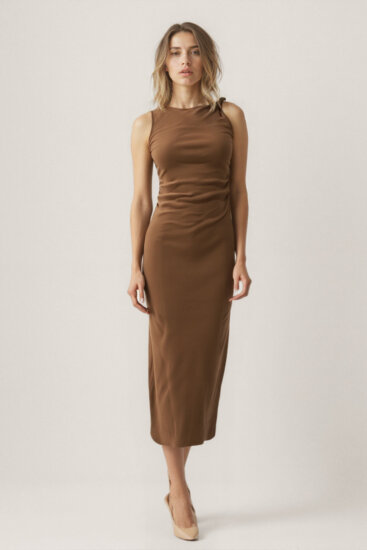 Omuzu Düğüm Detaylı Örme Elbise - 8