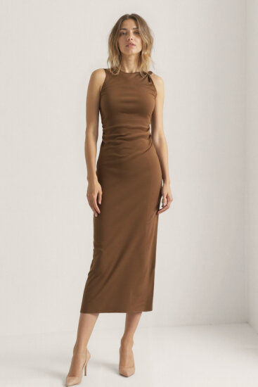 Omuzu Düğüm Detaylı Örme Elbise - 7