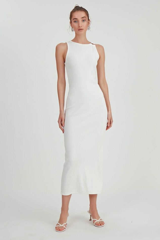 Omuzu Tokalı Uzun Örme Elbise - 5