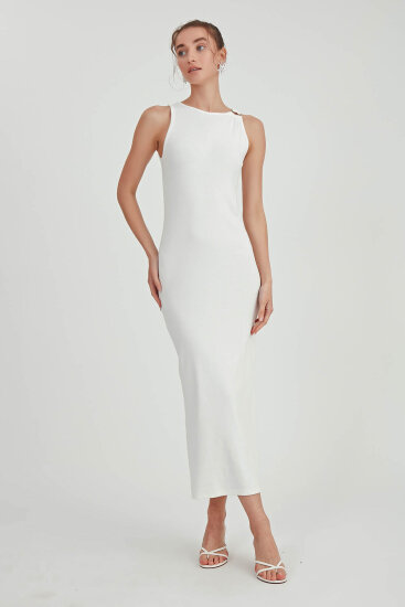 Omuzu Tokalı Uzun Örme Elbise - 2