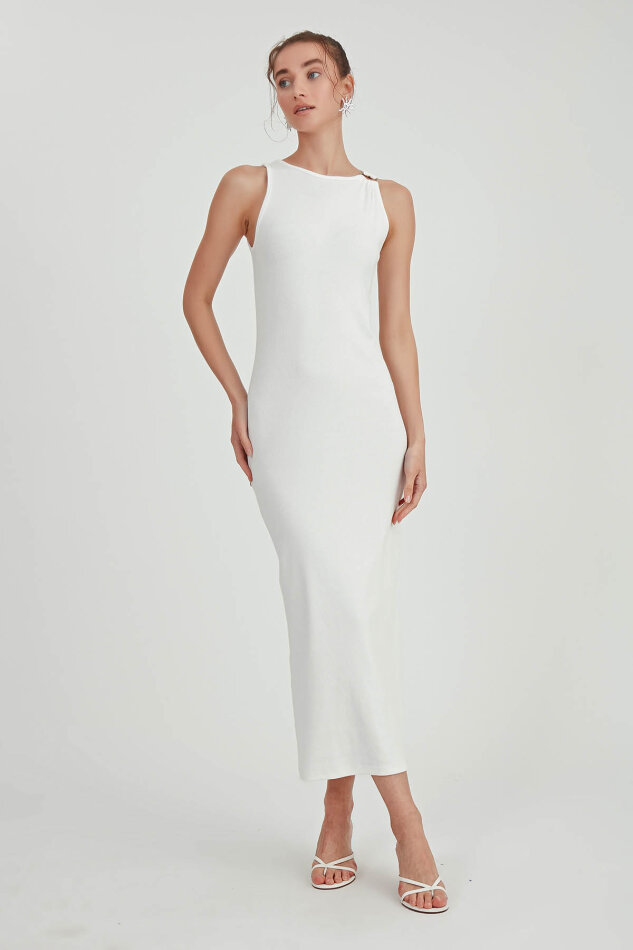 Omuzu Tokalı Uzun Örme Elbise - 2