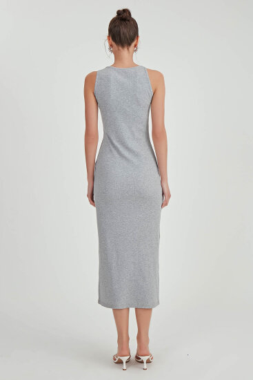 Omuzu Tokalı Uzun Örme Elbise - 12