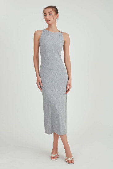 Omuzu Tokalı Uzun Örme Elbise - 10