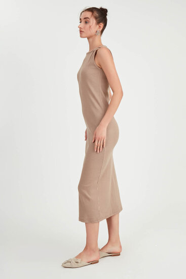 Omuzu Tokalı Uzun Örme Elbise - 15